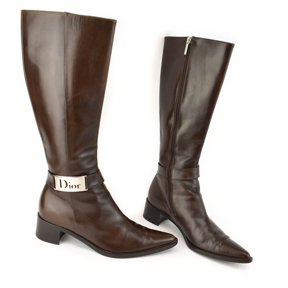 Dior Women's Dark Brown Leather Heeled Boots